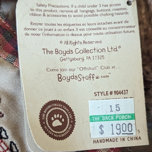 Boyds Bears "Abner Harvestbeary #904437 Plush Teddy w Scarecrow Quilt - Picture 11 of 12